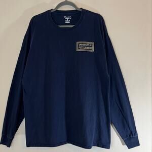 University of Pittsburgh Champion T Shirt Navy Blue  Gold Sz XL Long Sleeve